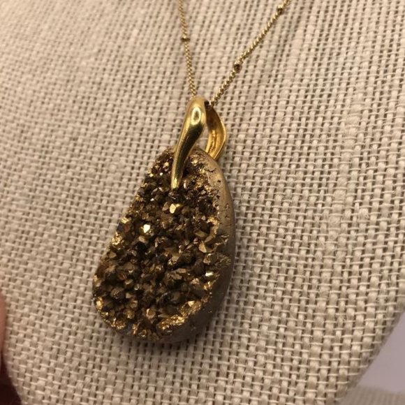 Gold-Tone Druzy Pendant Necklace - Picture 3 of 12